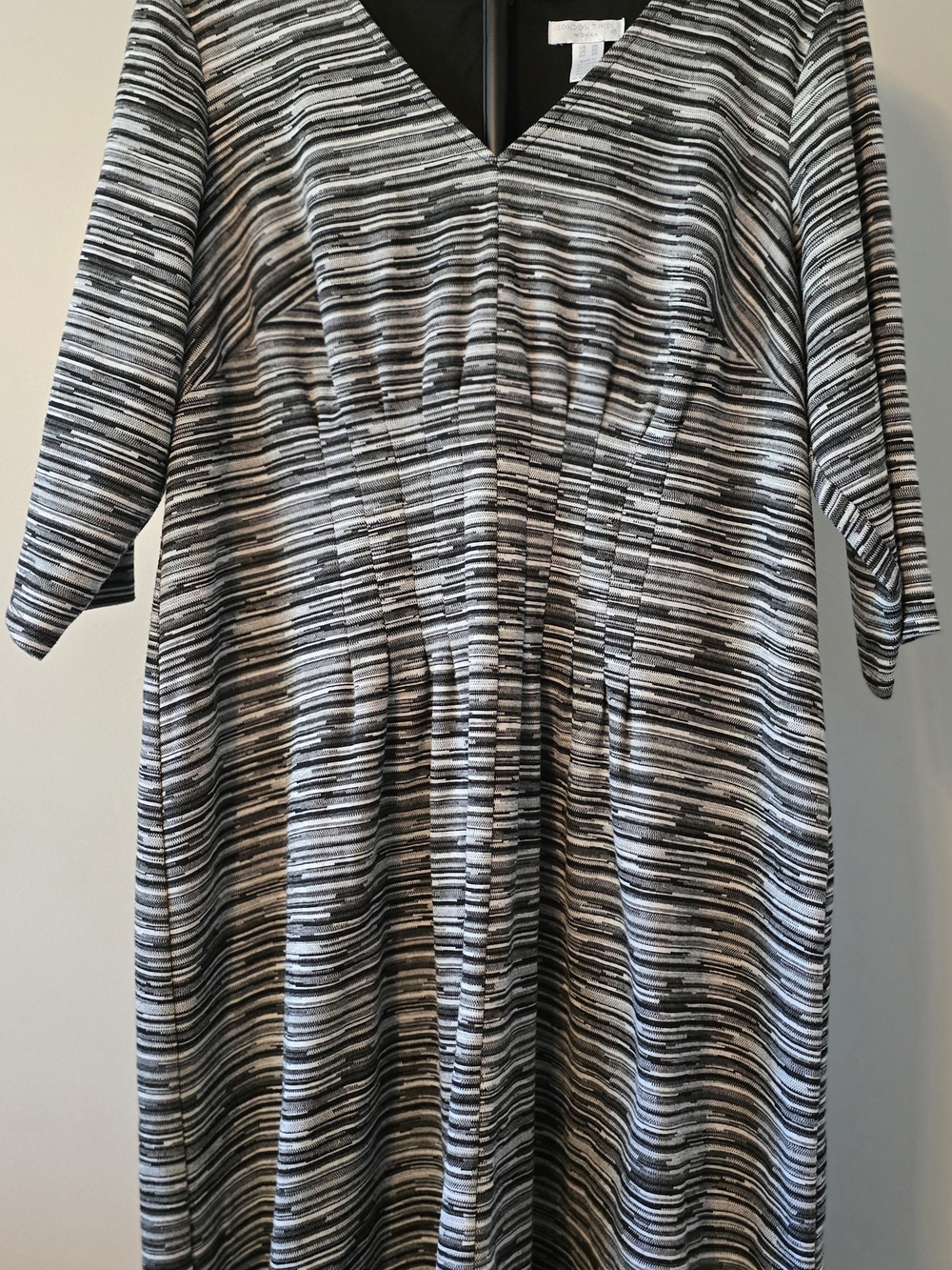 V-Neck Black and White Striped Women’s Dress 2X
